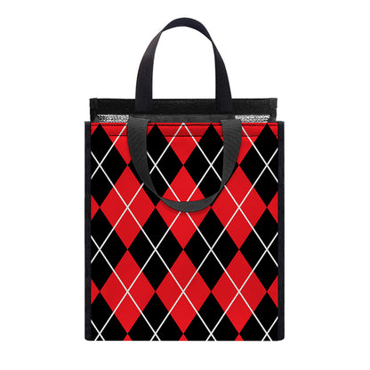 Black And Red Argyle Pattern Print Insulated Lunch Tote