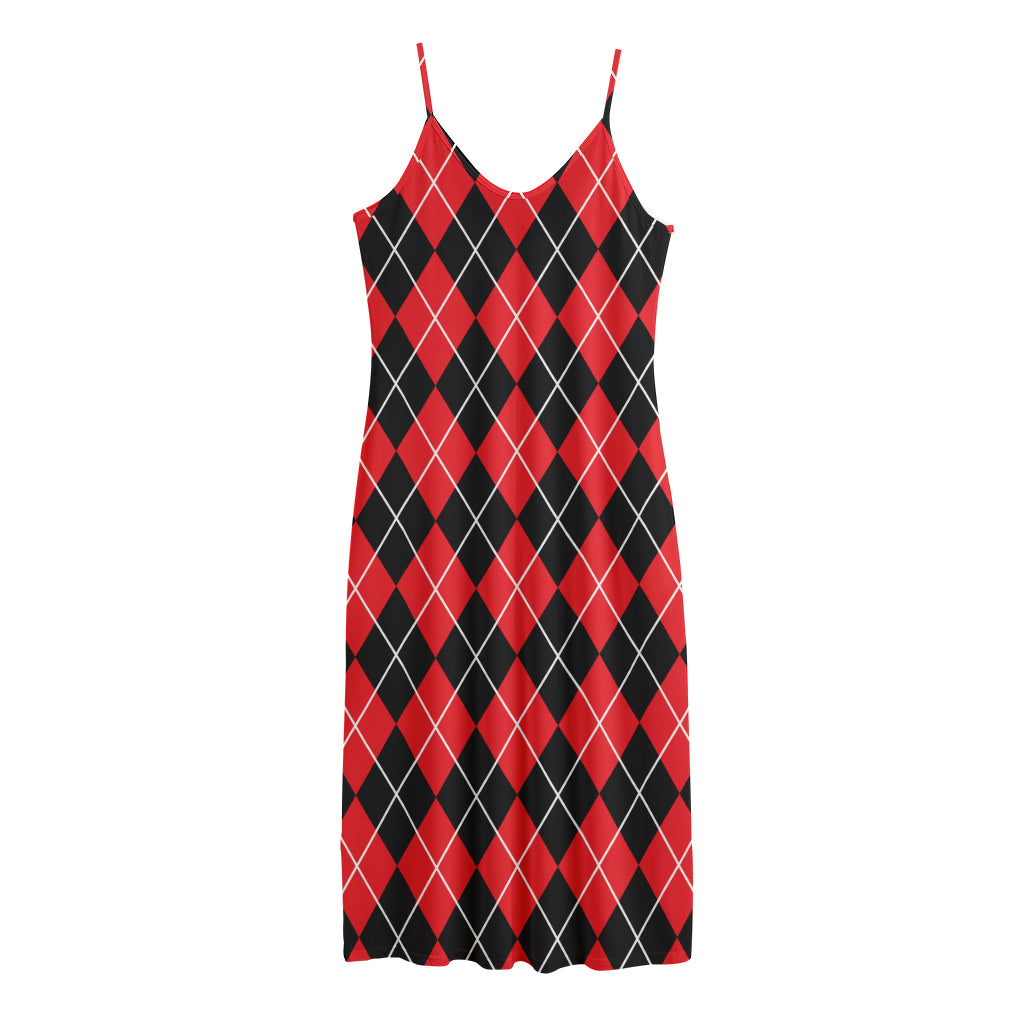 Black And Red Argyle Pattern Print Jersey Midi Cami Dress