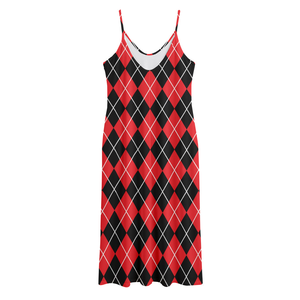 Black And Red Argyle Pattern Print Jersey Midi Cami Dress