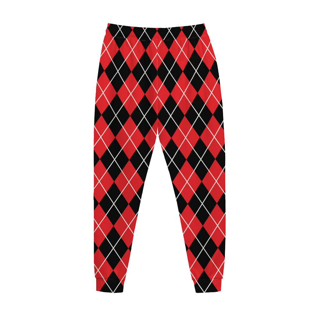 Black And Red Argyle Pattern Print Jogger Pants