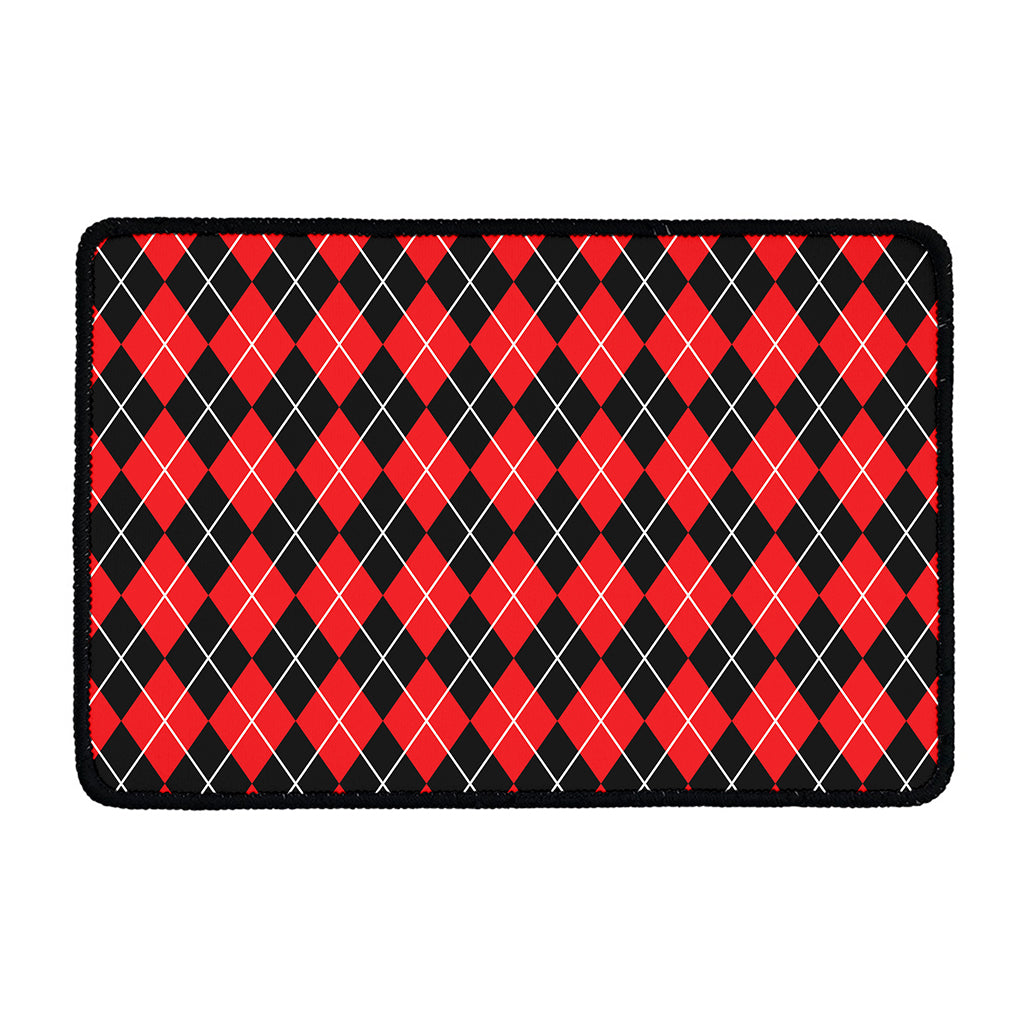 Black And Red Argyle Pattern Print Kitchen Mat