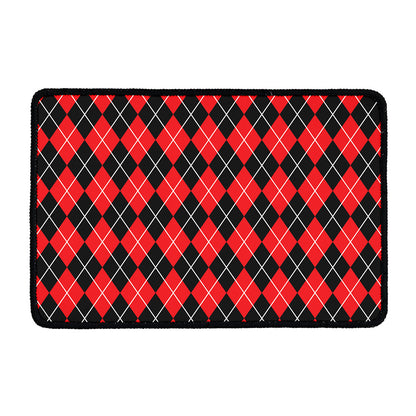 Black And Red Argyle Pattern Print Kitchen Mat