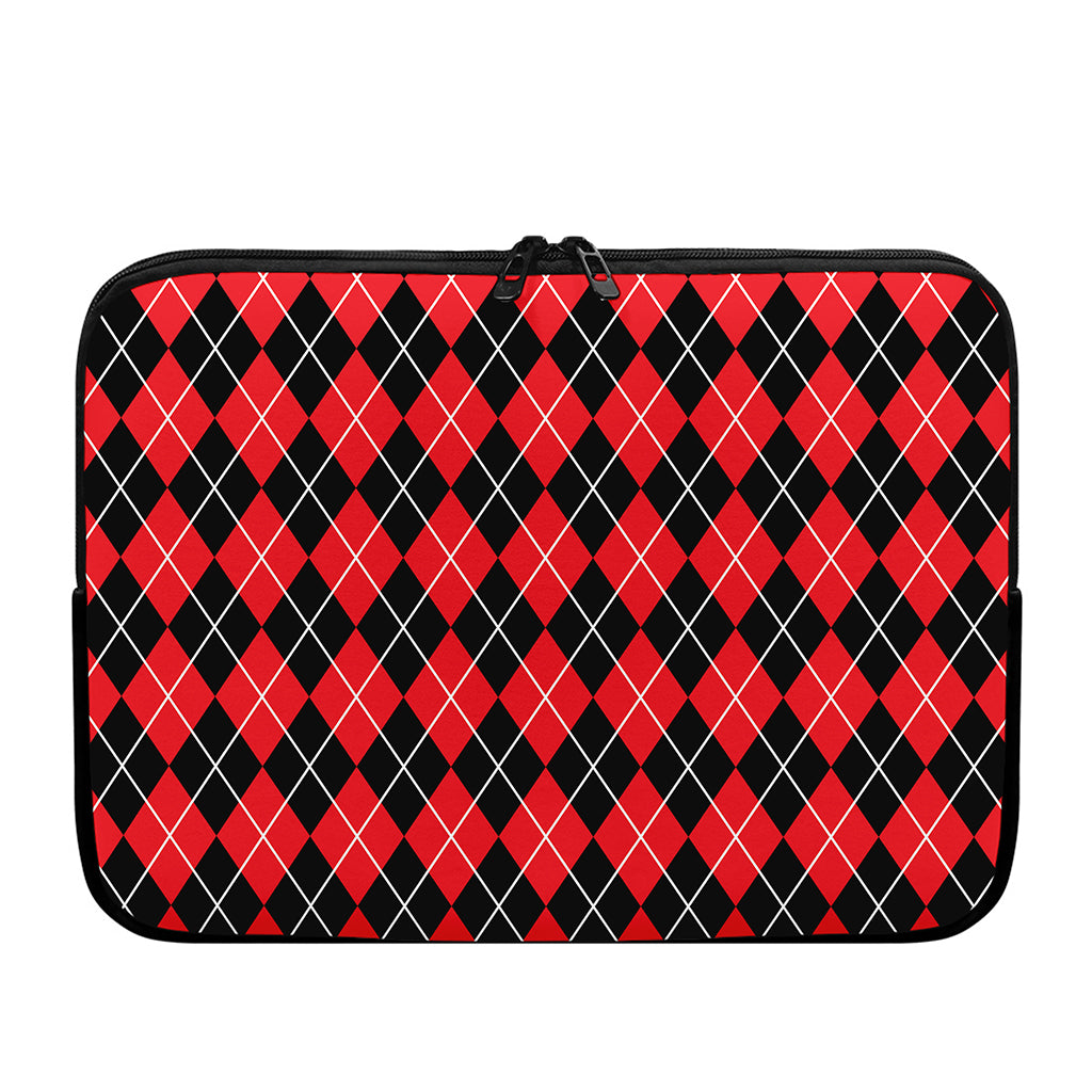 Black And Red Argyle Pattern Print Laptop Sleeve