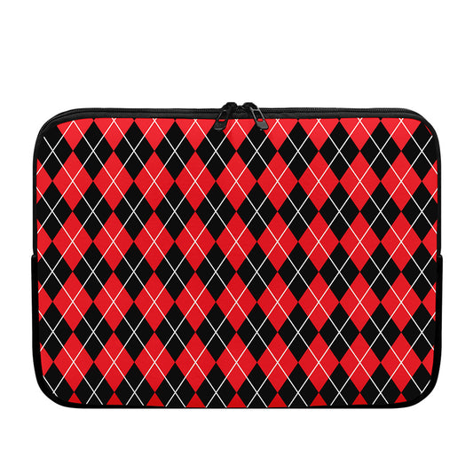 Black And Red Argyle Pattern Print Laptop Sleeve
