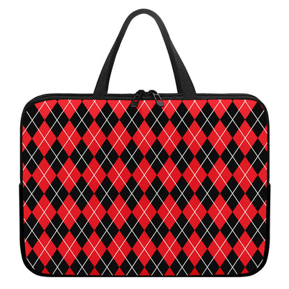 Black And Red Argyle Pattern Print Laptop Sleeve With Handle