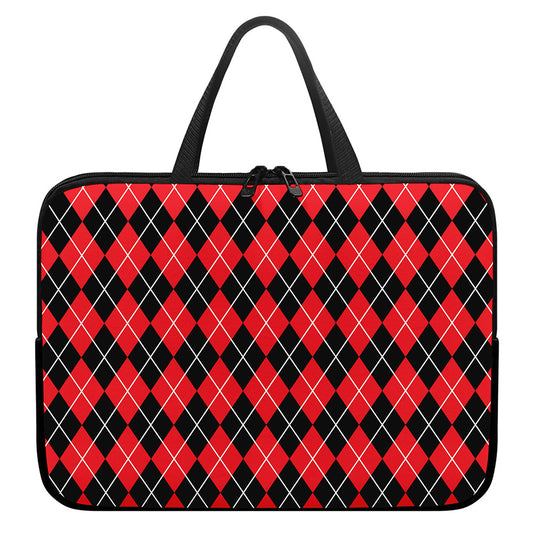 Black And Red Argyle Pattern Print Laptop Sleeve With Handle
