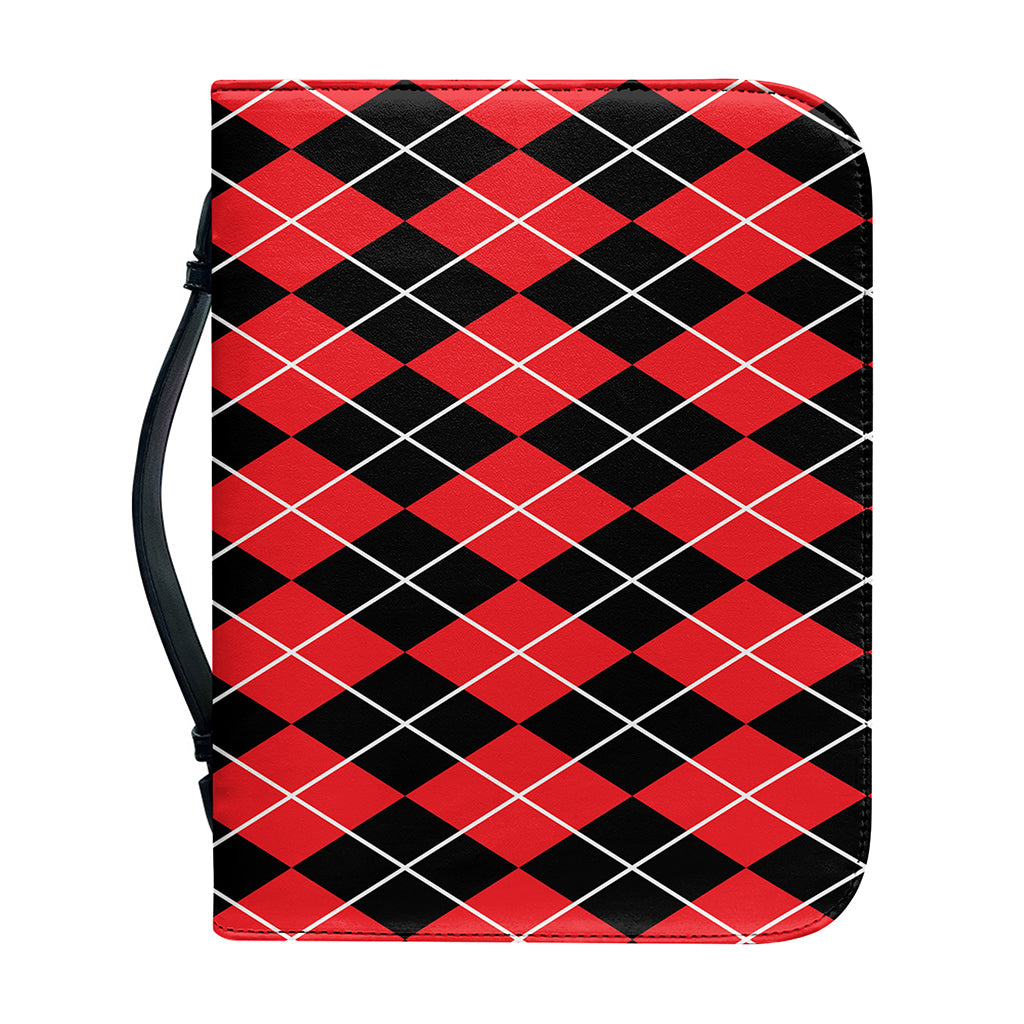 Black And Red Argyle Pattern Print Leather Bible Cover