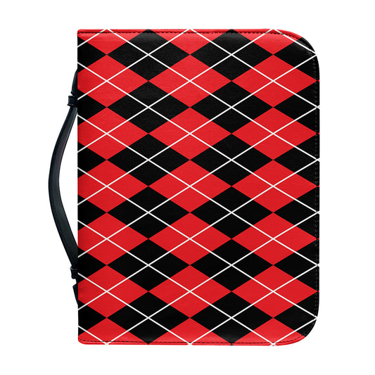 Black And Red Argyle Pattern Print Leather Bible Cover