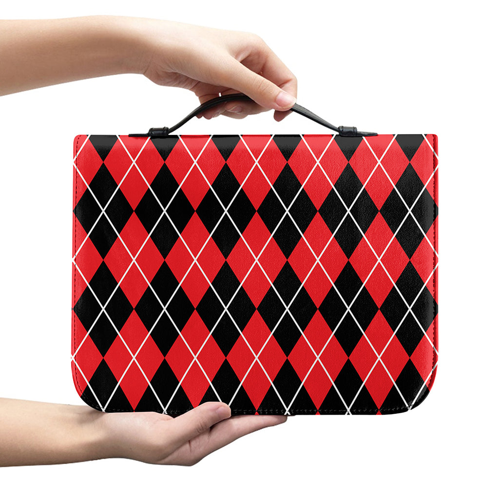 Black And Red Argyle Pattern Print Leather Bible Cover