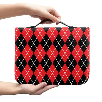 Black And Red Argyle Pattern Print Leather Bible Cover