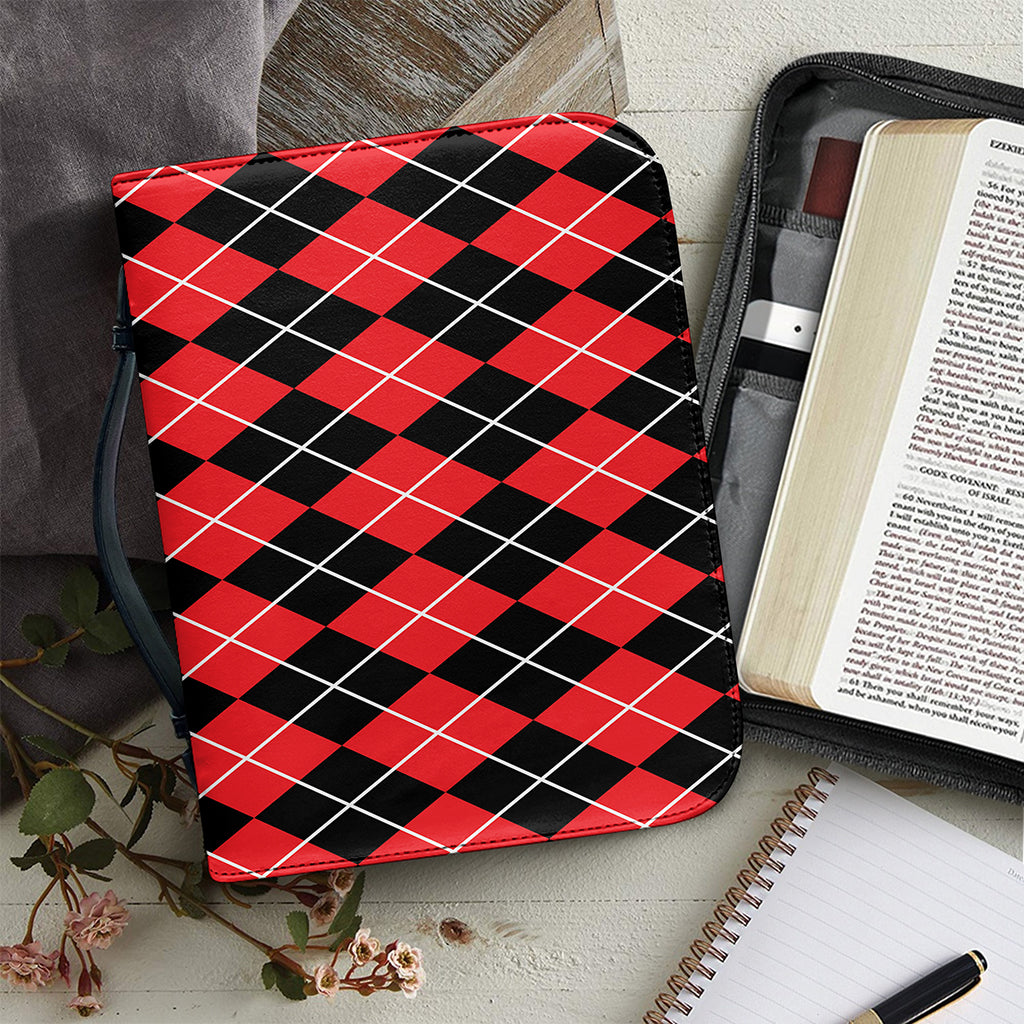 Black And Red Argyle Pattern Print Leather Bible Cover