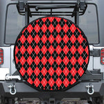 Black And Red Argyle Pattern Print Leather Spare Tire Cover
