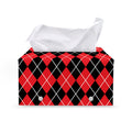 Black And Red Argyle Pattern Print Leather Tissue Box Cover