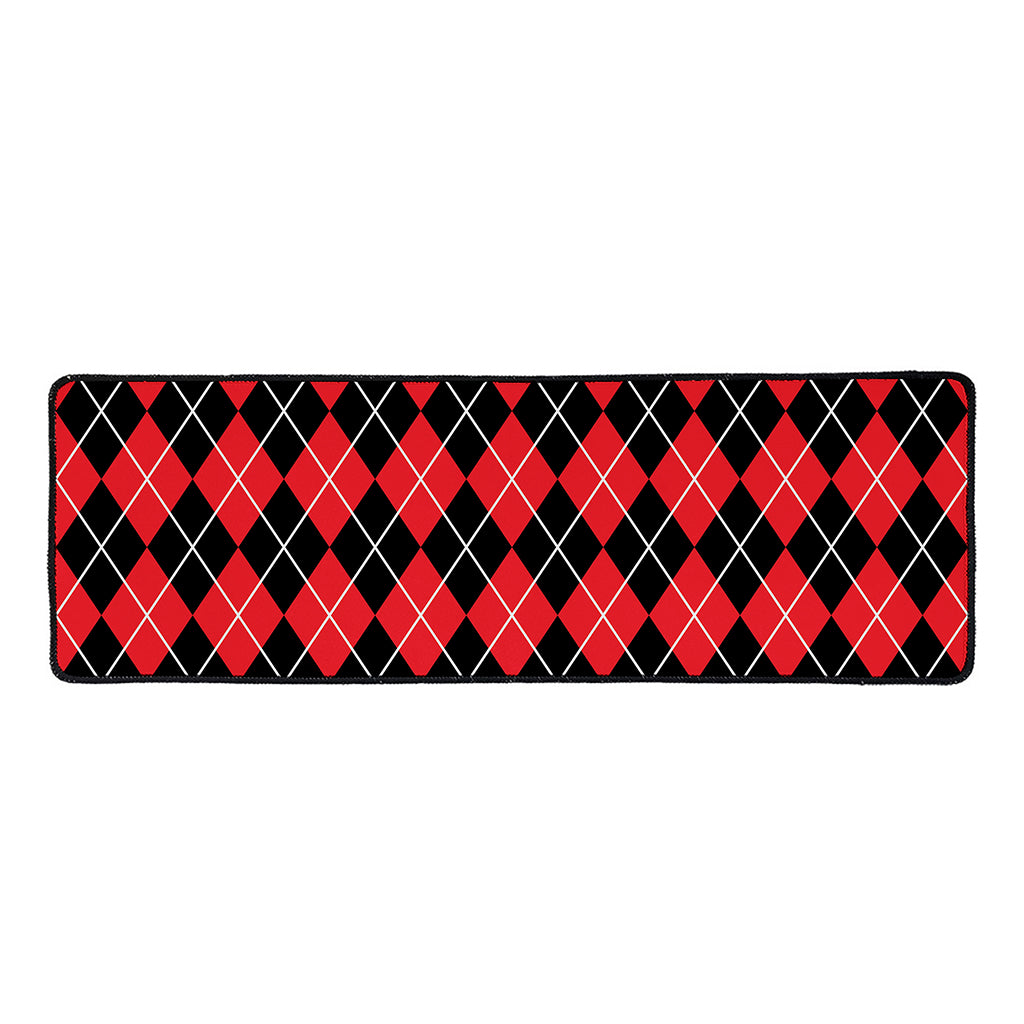 Black And Red Argyle Pattern Print Long Kitchen Mat