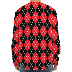 Black And Red Argyle Pattern Print Long Sleeve Baseball Jersey