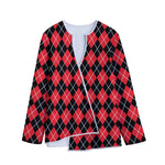 Black And Red Argyle Pattern Print Long Sleeve Short Coat