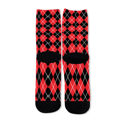 Black And Red Argyle Pattern Print Long Socks