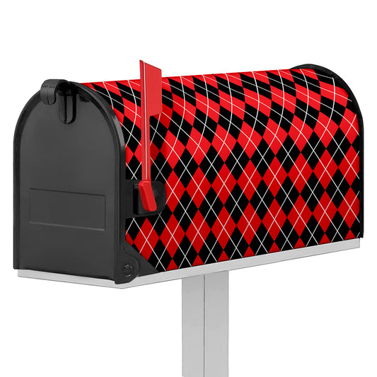 Black And Red Argyle Pattern Print Mailbox Cover