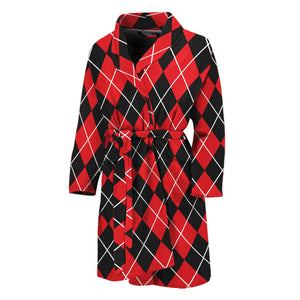 Black And Red Argyle Pattern Print Men's Bathrobe