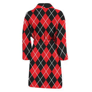 Black And Red Argyle Pattern Print Men's Bathrobe