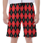 Black And Red Argyle Pattern Print Men's Beach Shorts