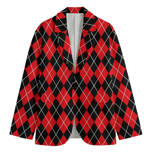 Black And Red Argyle Pattern Print Men's Blazer