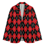 Black And Red Argyle Pattern Print Men's Blazer