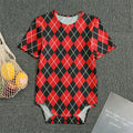 Black And Red Argyle Pattern Print Men's Bodysuit