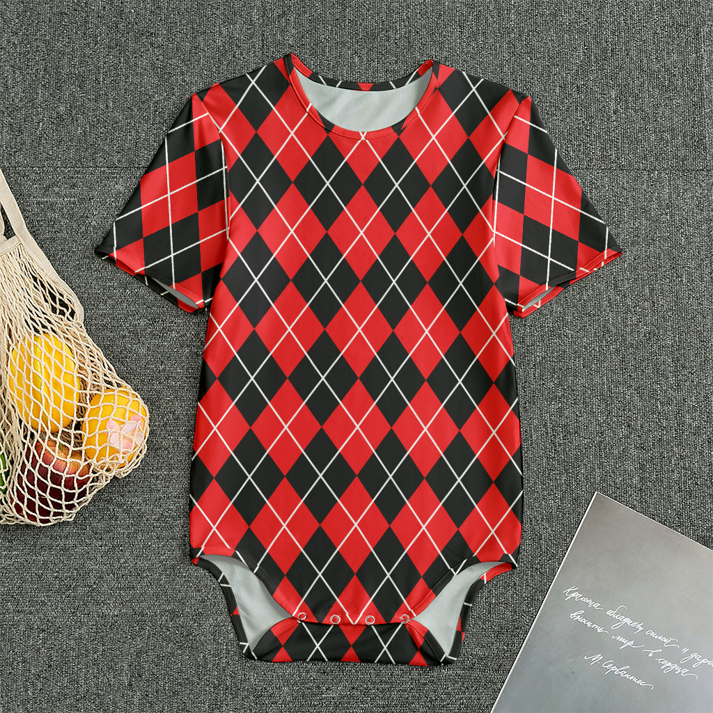 Black And Red Argyle Pattern Print Men's Bodysuit