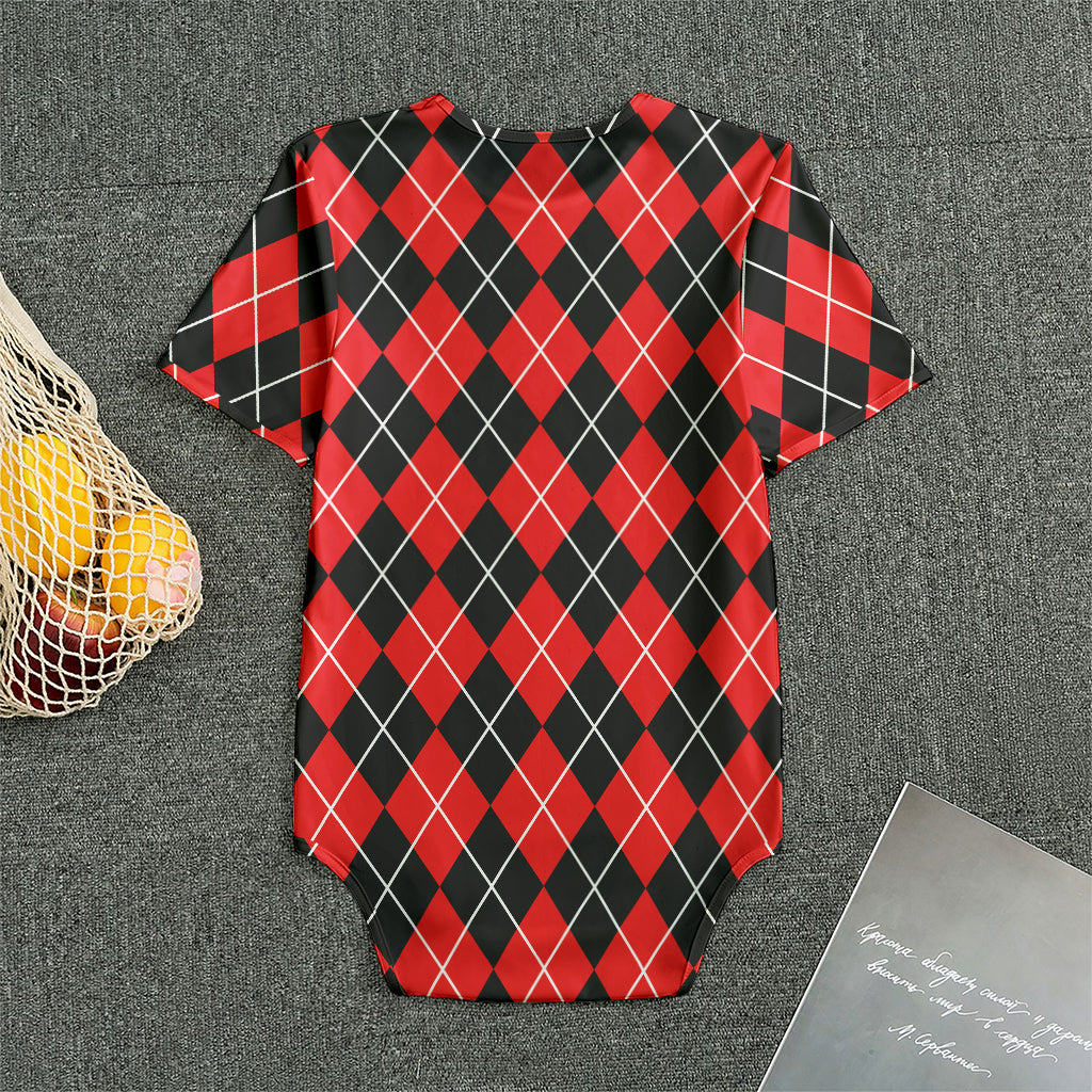 Black And Red Argyle Pattern Print Men's Bodysuit
