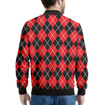 Black And Red Argyle Pattern Print Men's Bomber Jacket