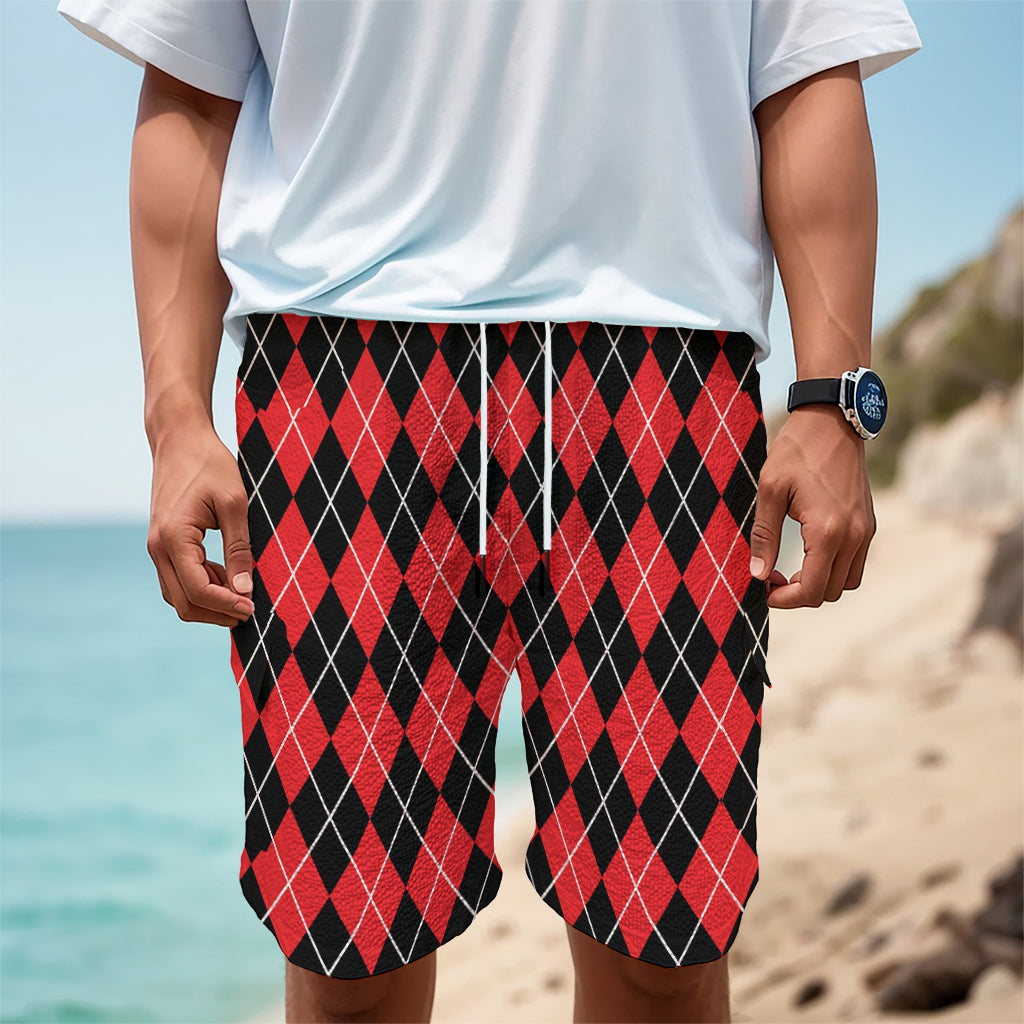 Black And Red Argyle Pattern Print Men's Cargo Shorts