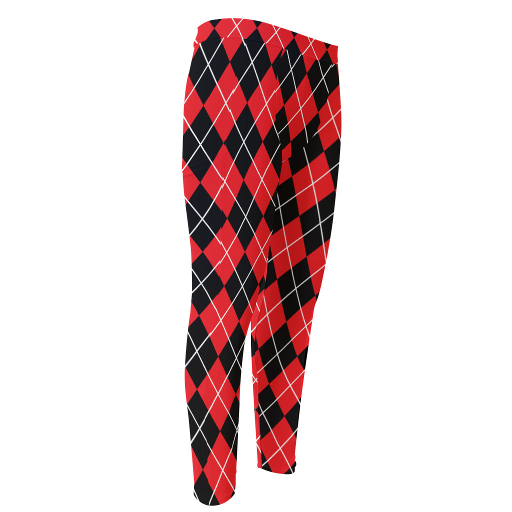 Black And Red Argyle Pattern Print Men's Compression Pants