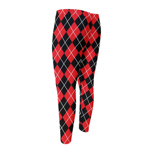 Black And Red Argyle Pattern Print Men's Compression Pants