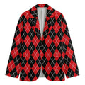 Black And Red Argyle Pattern Print Men's Cotton Blazer