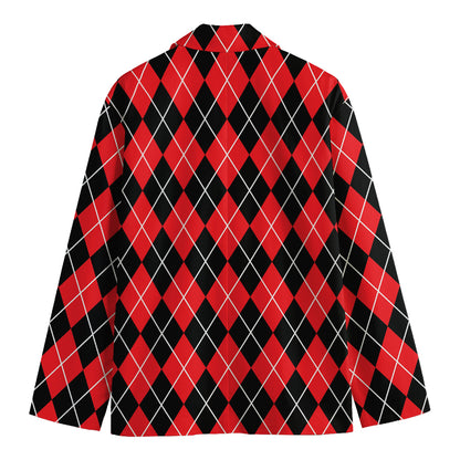 Black And Red Argyle Pattern Print Men's Cotton Blazer