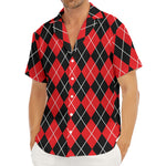 Black And Red Argyle Pattern Print Men's Deep V-Neck Shirt