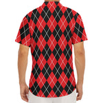 Black And Red Argyle Pattern Print Men's Deep V-Neck Shirt