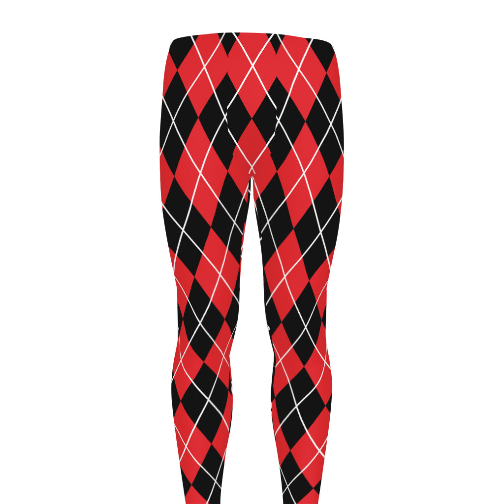Black And Red Argyle Pattern Print Men's leggings