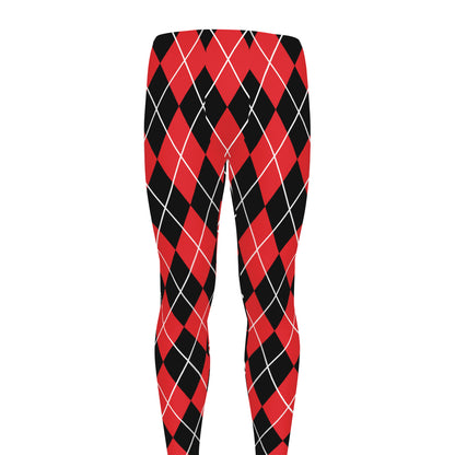 Black And Red Argyle Pattern Print Men's leggings