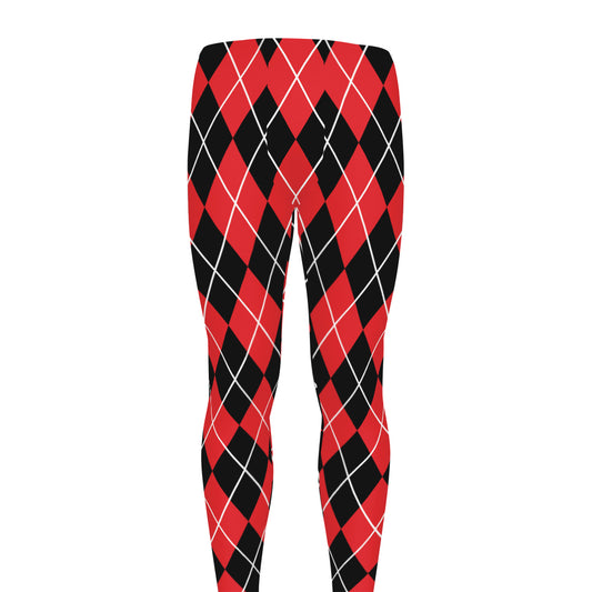 Black And Red Argyle Pattern Print Men's leggings