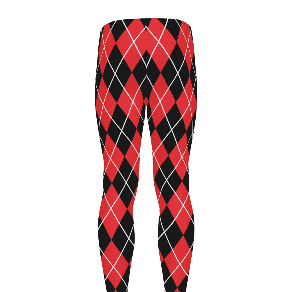 Black And Red Argyle Pattern Print Men's leggings