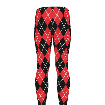 Black And Red Argyle Pattern Print Men's leggings