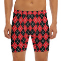 Black And Red Argyle Pattern Print Men's Long Boxer Briefs