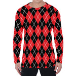 Black And Red Argyle Pattern Print Men's Long Sleeve T-Shirt