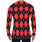 Black And Red Argyle Pattern Print Men's Long Sleeve T-Shirt