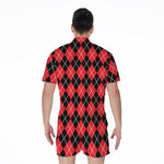 Black And Red Argyle Pattern Print Men's Rompers