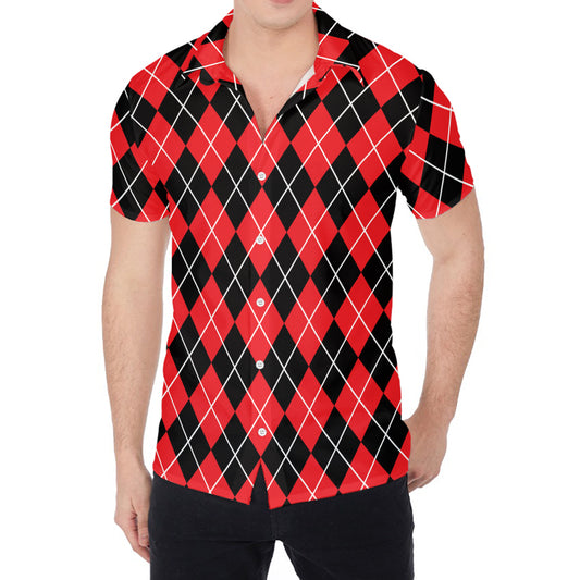 Black And Red Argyle Pattern Print Men's Shirt