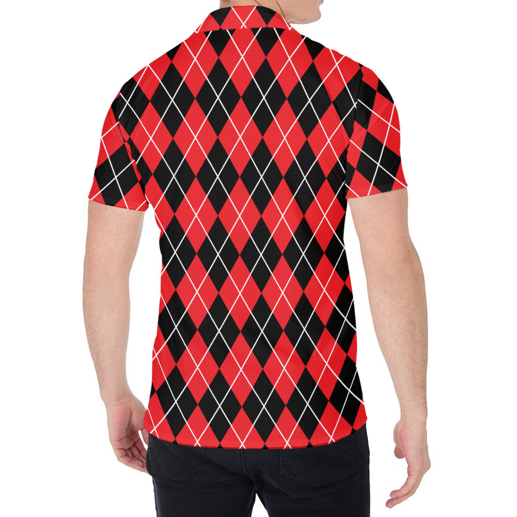 Black And Red Argyle Pattern Print Men's Shirt