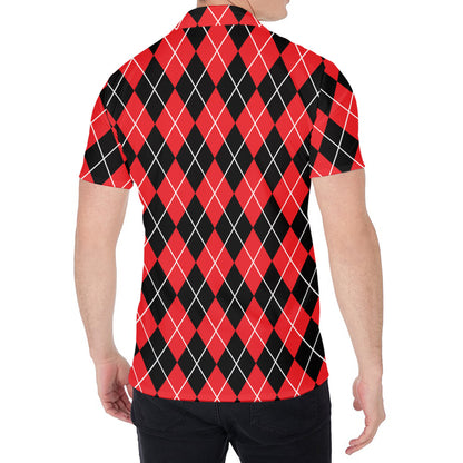 Black And Red Argyle Pattern Print Men's Shirt
